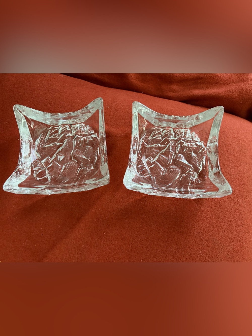 Set 2,Vintage 1970s Tapio Wirkkala Art ice Glass Finland Modern catchall ashtray
